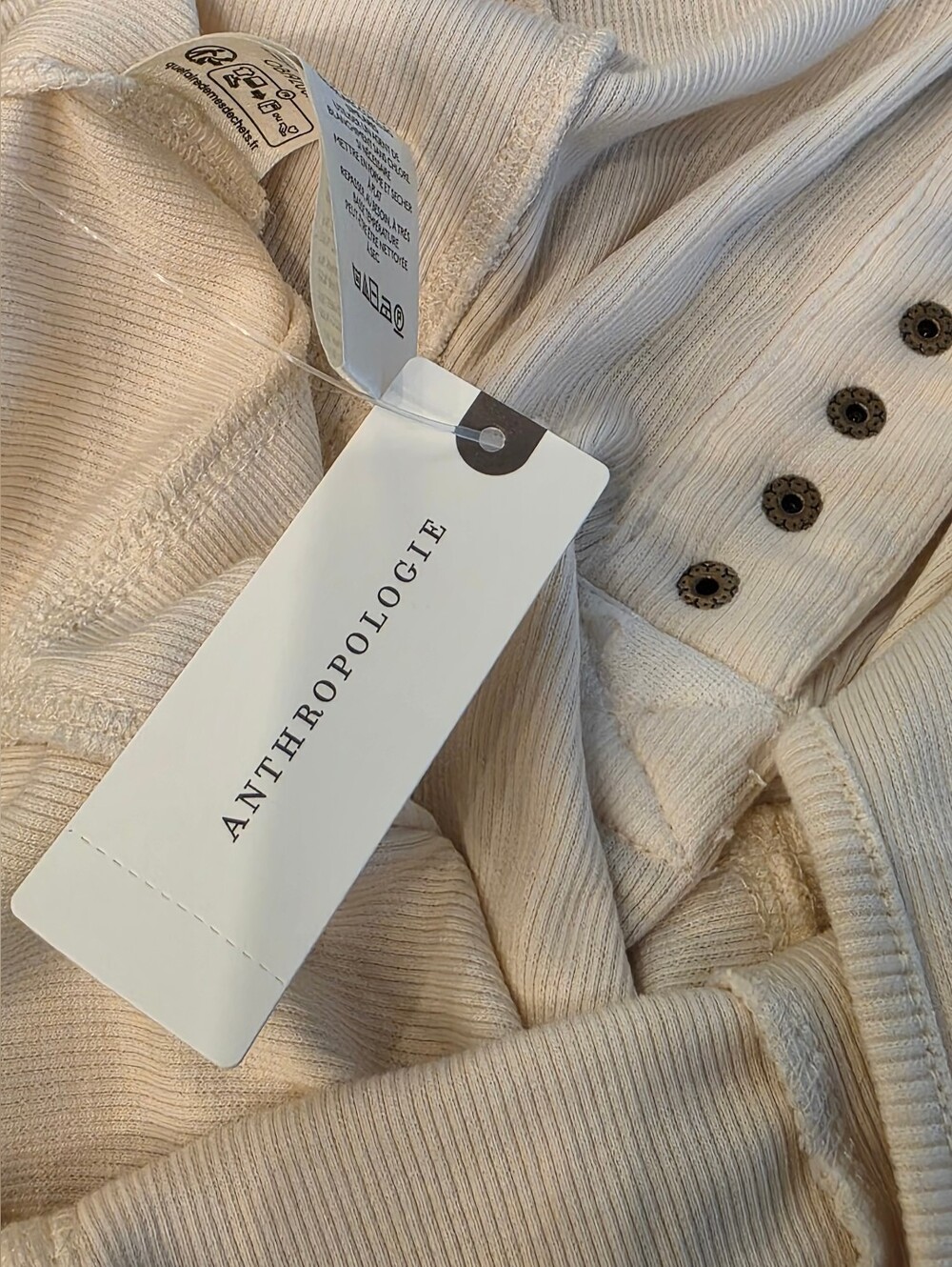 Anthropologie Cream Ribbed Snap-Front Tank Top - Picture 10 of 10
